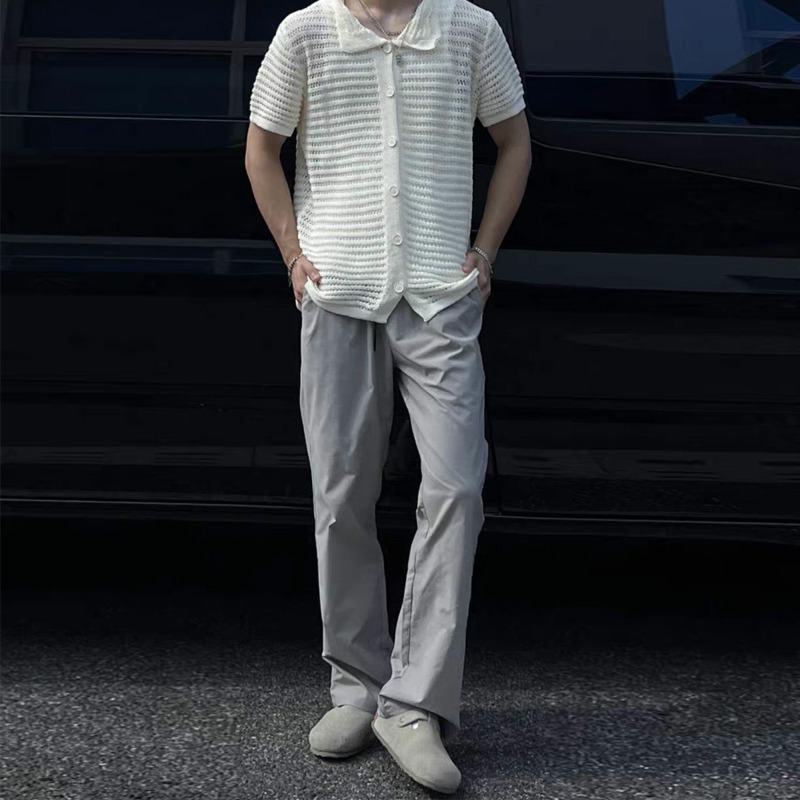 夏季弯刀bootcut凉感冰皮宽松微喇直筒显瘦显腿长休闲男士长裤薄