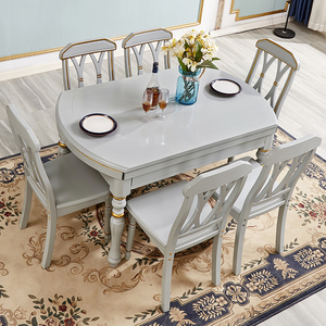 全实木美式折叠桌轻奢圆桌1米35伸缩简约吃饭桌1.2小户型现代餐桌