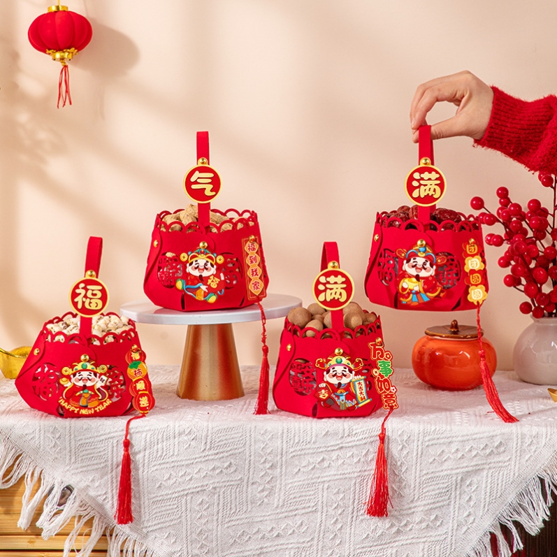 新年2026马年新款干果组合提篮小篮子春节客厅摆件过年布置装饰品