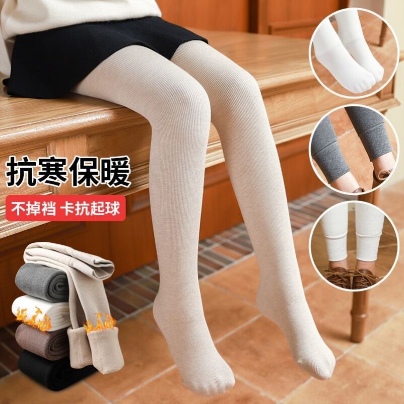 宝宝打底女裤秋冬加绒加厚外穿一体绒踩脚九分连脚袜裤儿童连裤袜