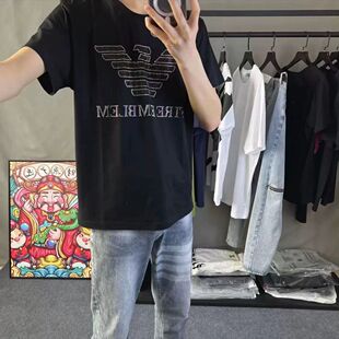 夏季潮牌重磅纯棉烫钻短袖T恤男士体桖个性上衣精神小伙半袖t恤潮