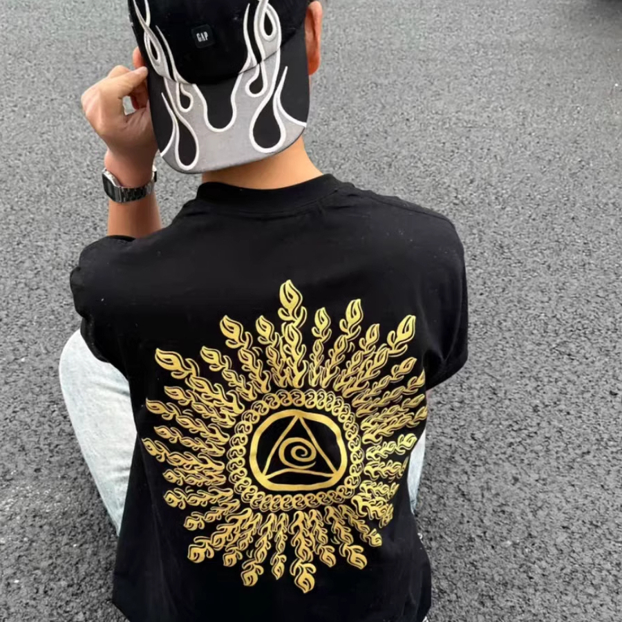 夏季新款网红同款万针刺绣短袖T恤欧货宽松百搭纯棉半袖打底衫男