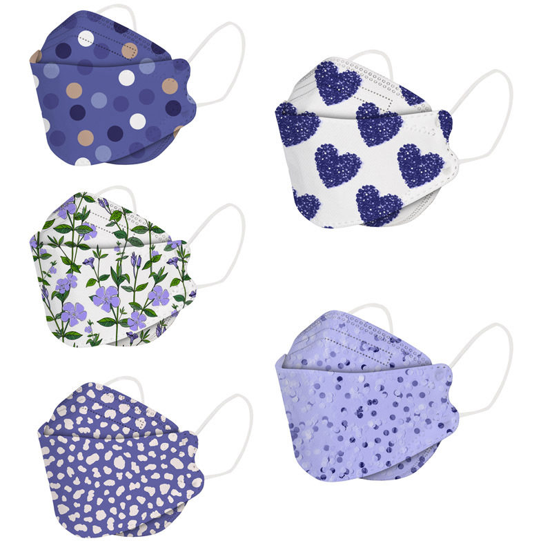 网红鱼嘴型时尚蓝色印花独立包装口罩女女神高颜值4层3d立体面罩