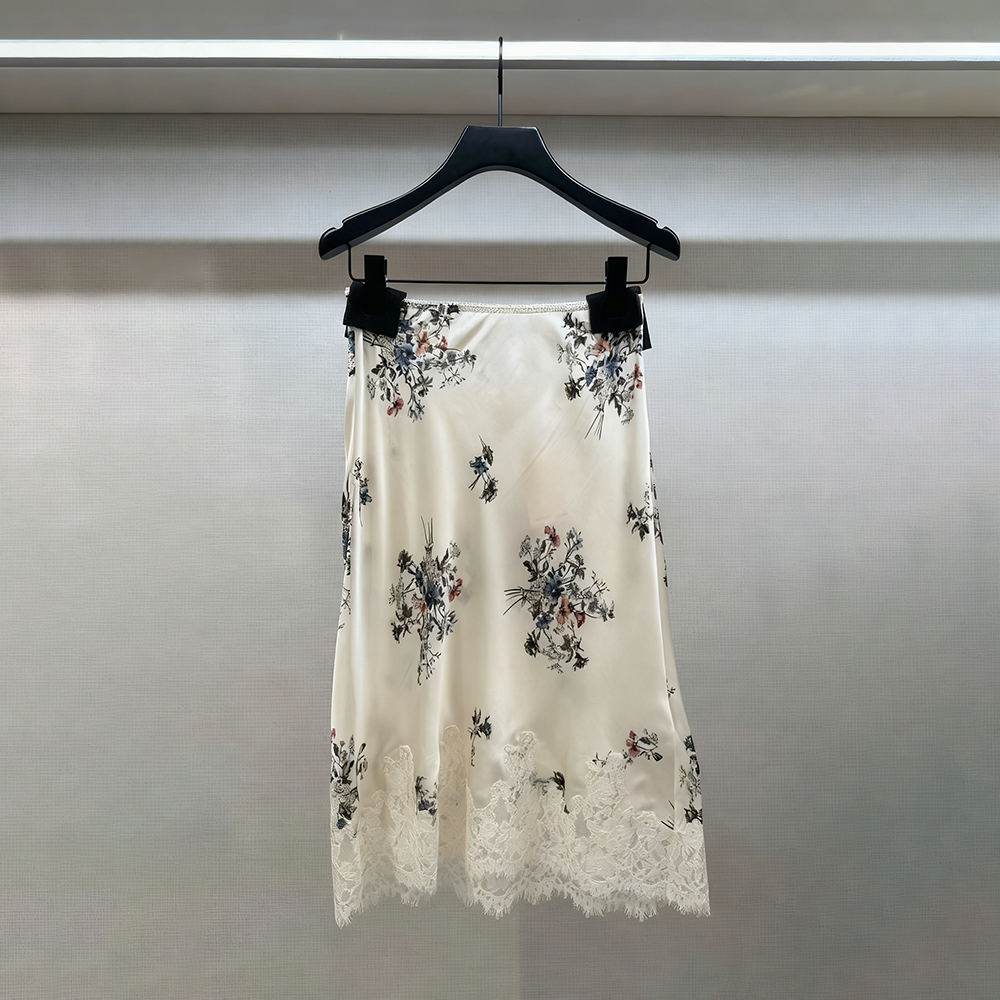 纯色高腰显瘦水墨花卉半身裙