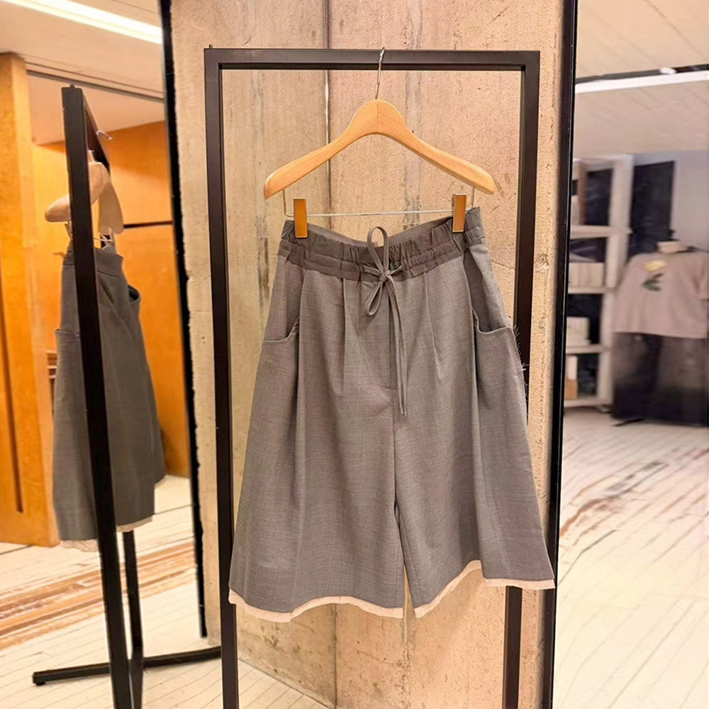 2026夏季新款小众甜美风高腰系带宽松休闲短裤女拼接口袋五分裤