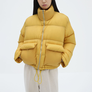 2026秋冬新款小众纯色立领短款面包服女宽松大口袋抽绳加厚羽绒服