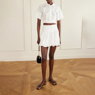2026春夏新款小众白色短款收腰翻领衬衫白色高腰立体花苞半裙套装