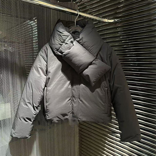 上衣女 2025秋季 新款 小众黑色可拆卸围脖领长袖 羽绒服保暖百搭短款