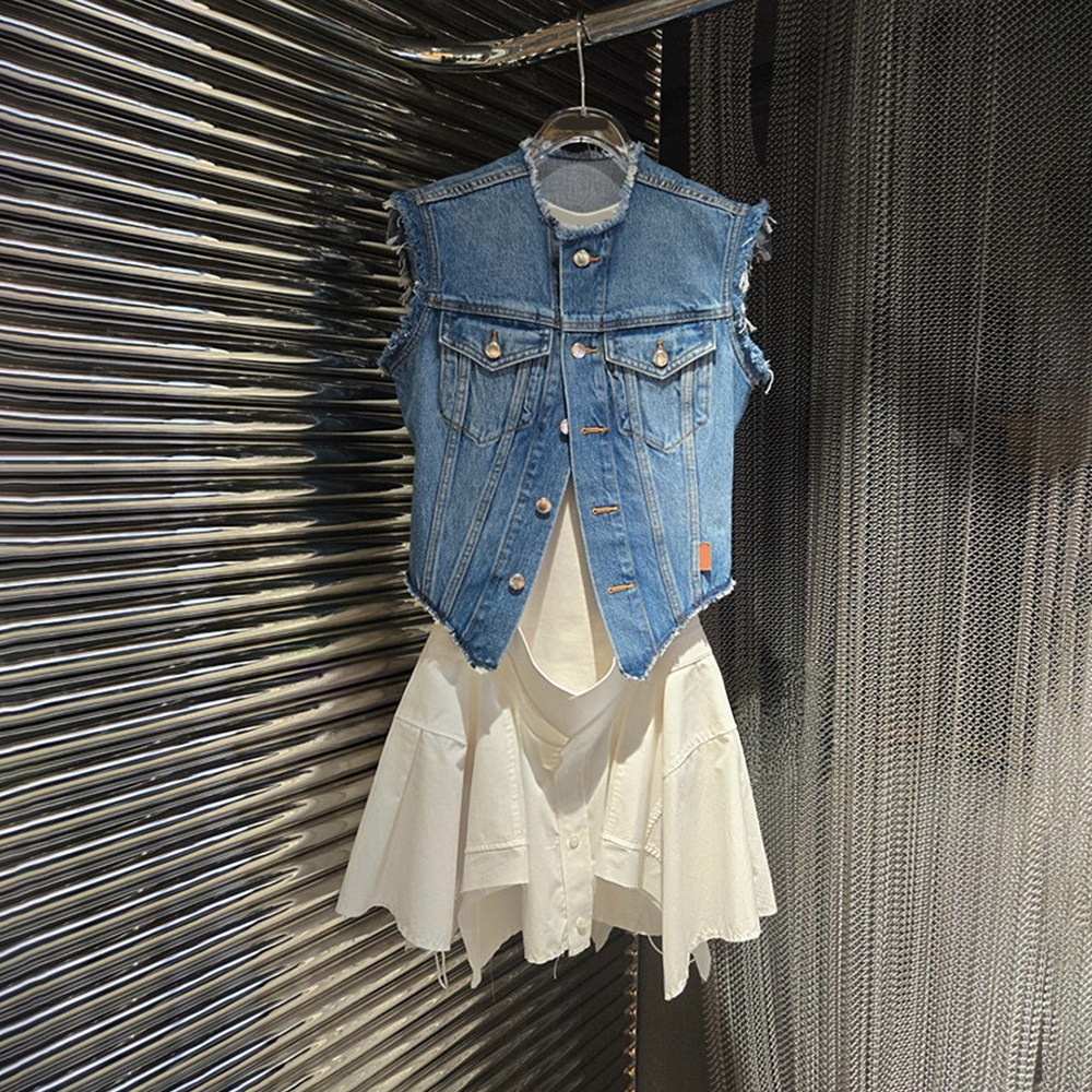 【现货】2026春夏新款牛仔马甲+连衣裙两件套女无袖收腰背心裙潮