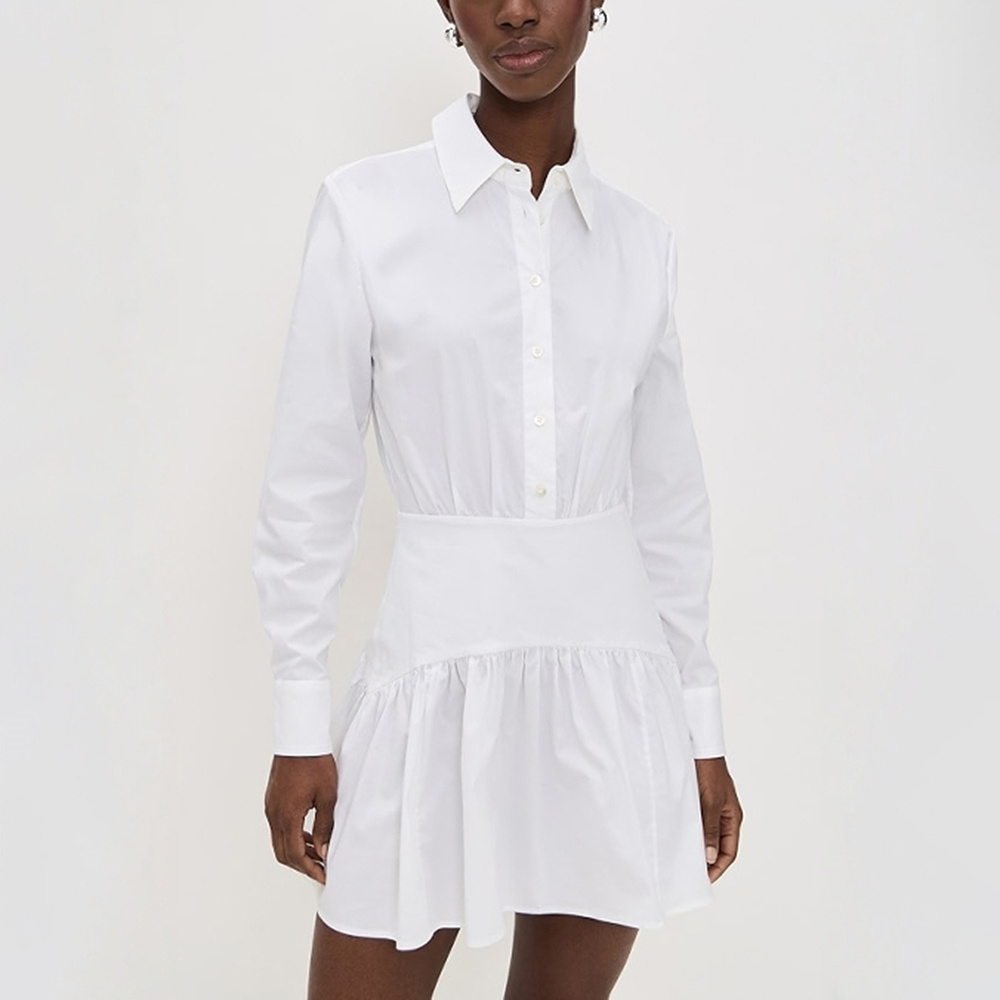 2025秋冬新款小众白色翻领单排扣长袖连衣裙收腰显瘦衬衫式短裙女