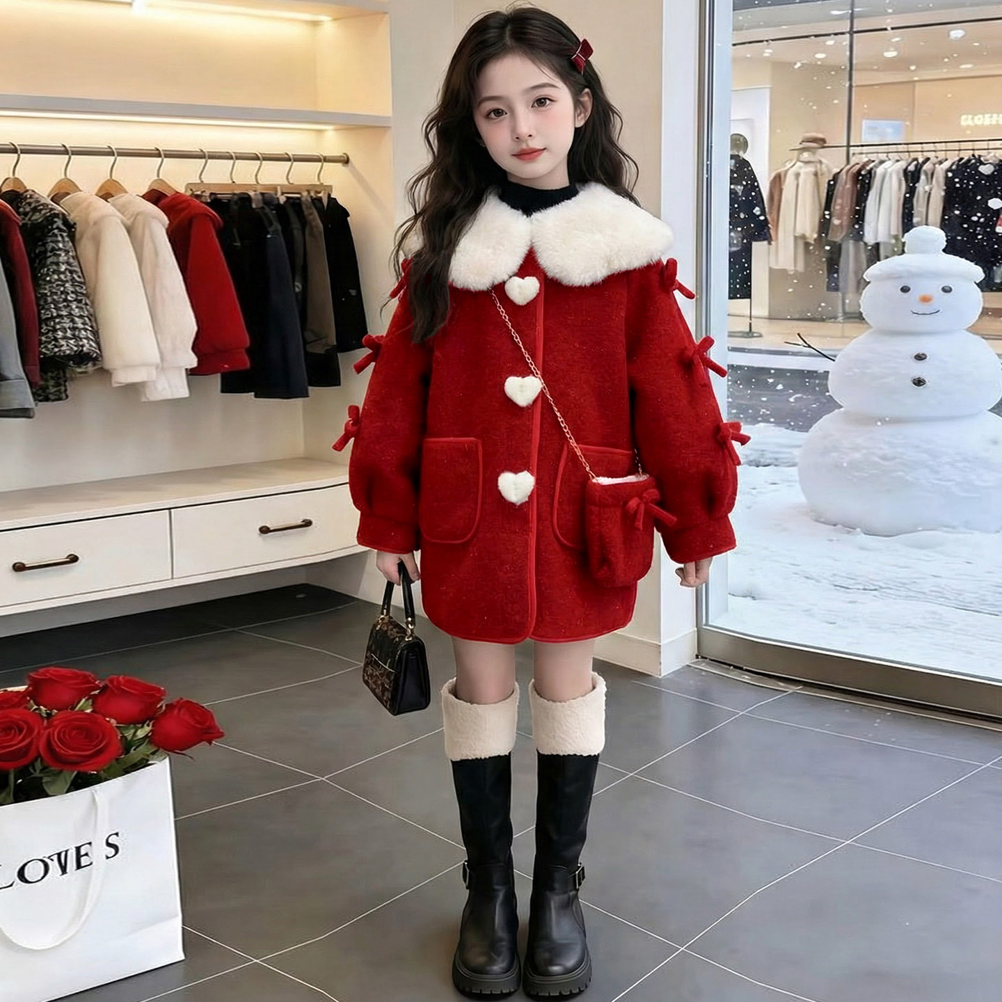 秋冬款2026新款儿童女童加绒外套冬季加厚中长款棉服宝宝呢子大衣