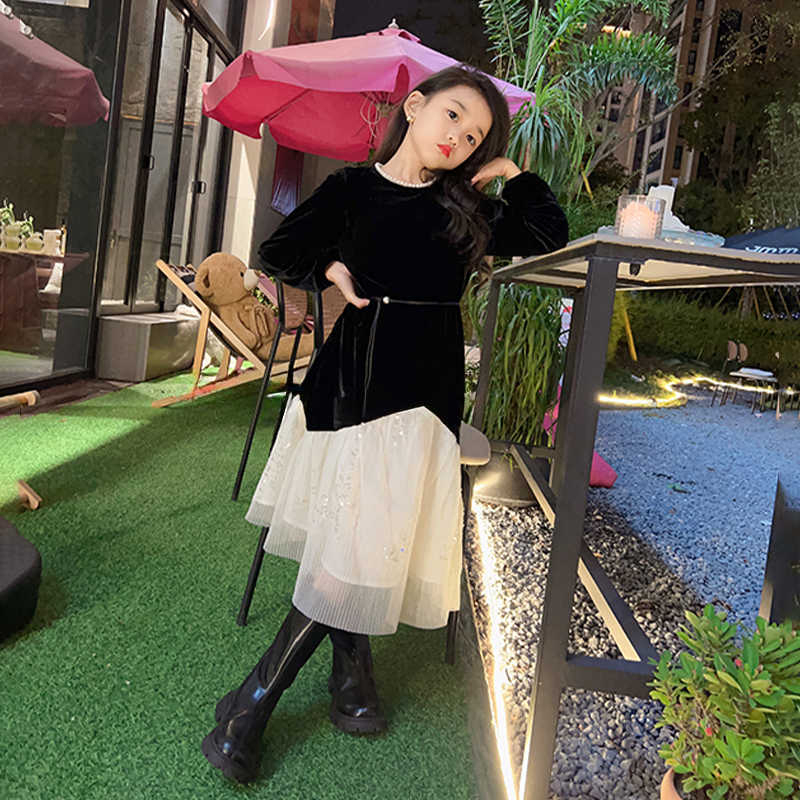 女童丝绒网纱连衣裙2025春新款