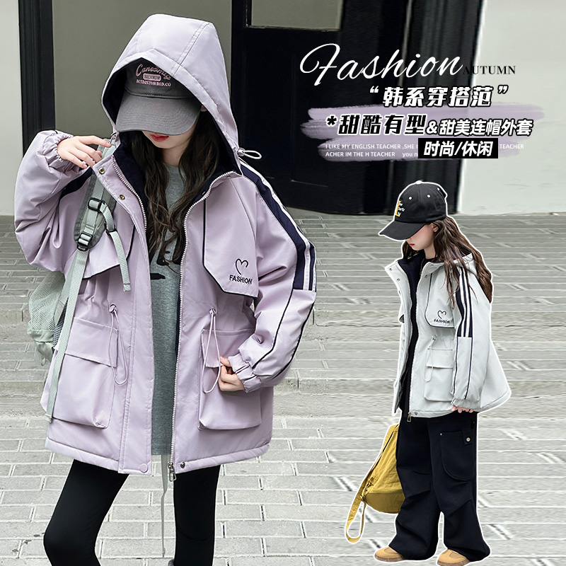 女童冲锋衣外套夹棉加厚秋冬
