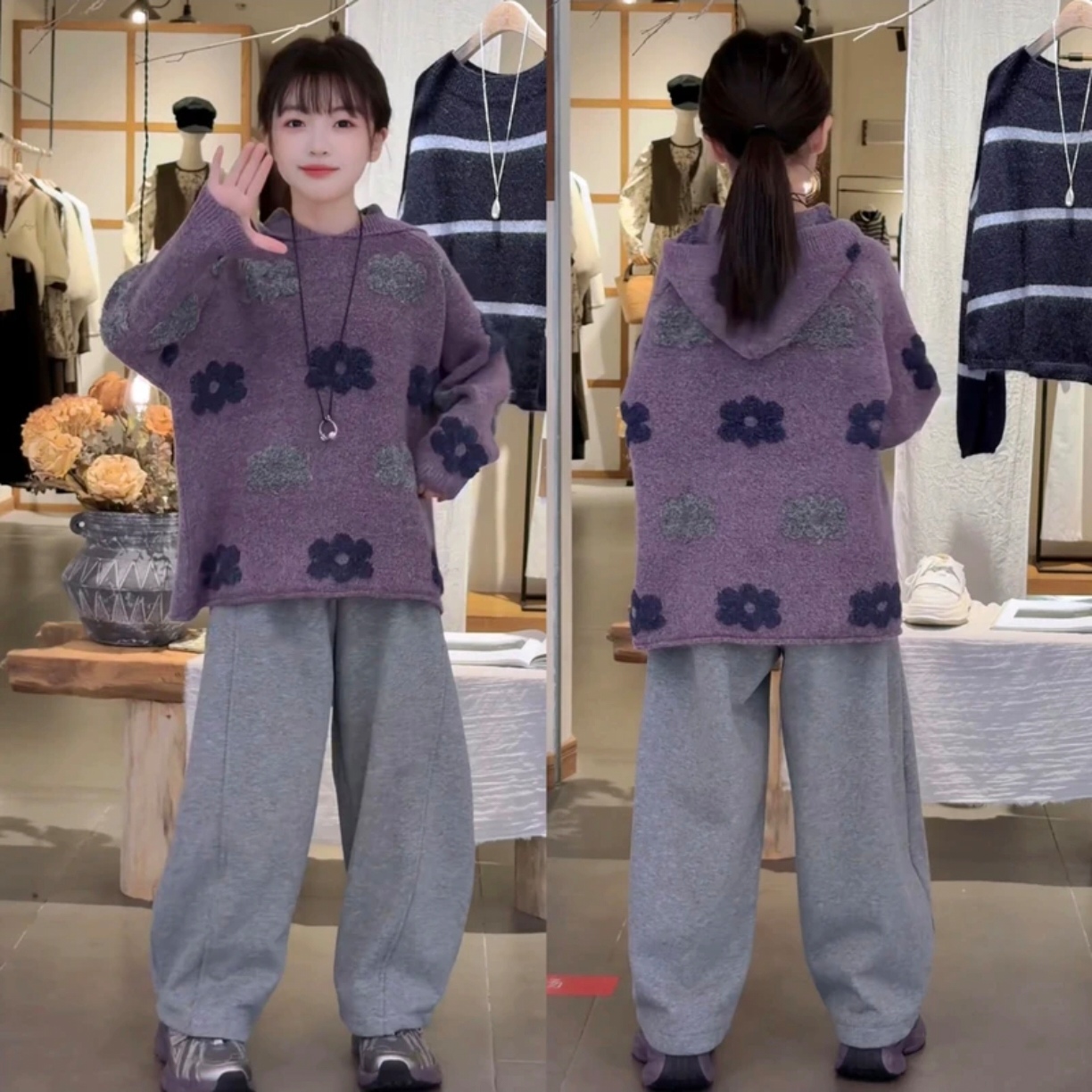 女童加厚连帽毛衣2025秋冬季