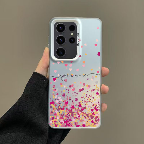 爱心掉落适用三星A55硬壳 A53 34手机壳S24Ultra彩银IMD高级感S23FE/Note20U个性
