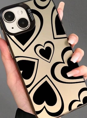 【高颜值】黑色桃心适用三星A55硬壳 A53 34手机壳S24Ultra彩银IMD高级感S23FE/Note20U欧美