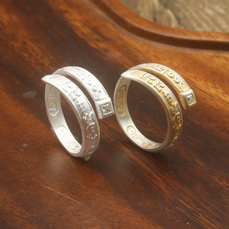 S925银中国风财运亨通开口戒指