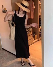 黑色吊带连衣裙女2025新款无袖背心长裙简单大方好看得体女装裙子