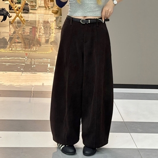 欧货2025冬季新款加绒加厚保暖灯芯绒弯刀裤女韩版宽松休闲阔腿裤