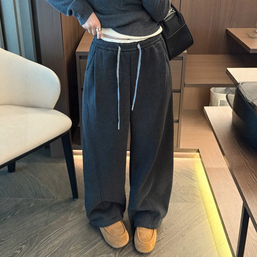 不对称通勤深灰色休闲裤