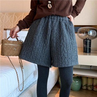 女欧洲站2025冬装 休闲靴裤 新款 时尚 潮 欧货女装 羊毛呢加厚阔腿短裤