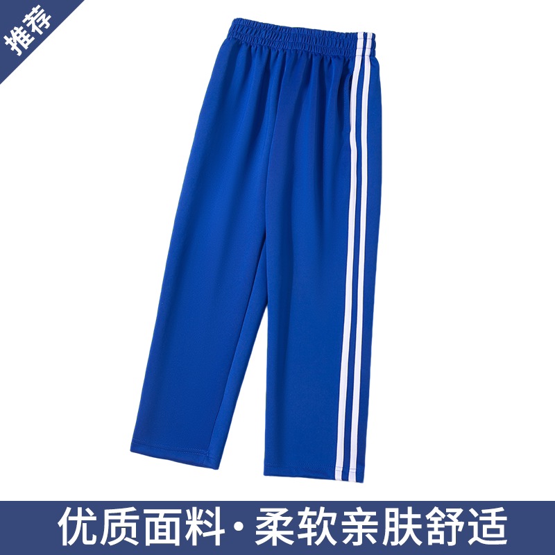 中小学生宝蓝色直筒校服裤子春款透气小学生二条杠深蓝色校裤图片