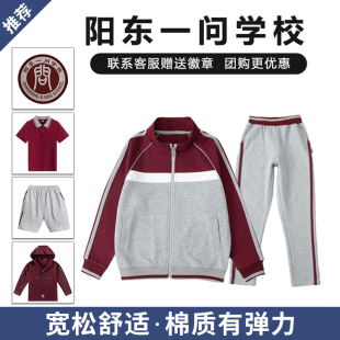 套装 阳东一问学校校徽 学生英伦风枣红色运动服夏季 男女生短袖