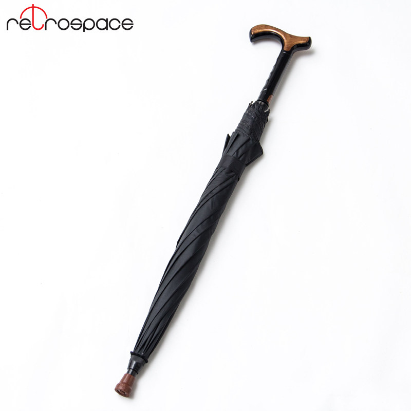 Retrospace德国拐杖伞长柄直柄雨伞黑胶晴雨兼用老人男士女士加固