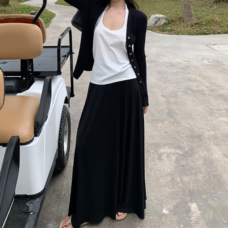 莫代尔垂感冰丝面膜半身裙女2025秋冬新款高腰显瘦宽松百搭长裙子