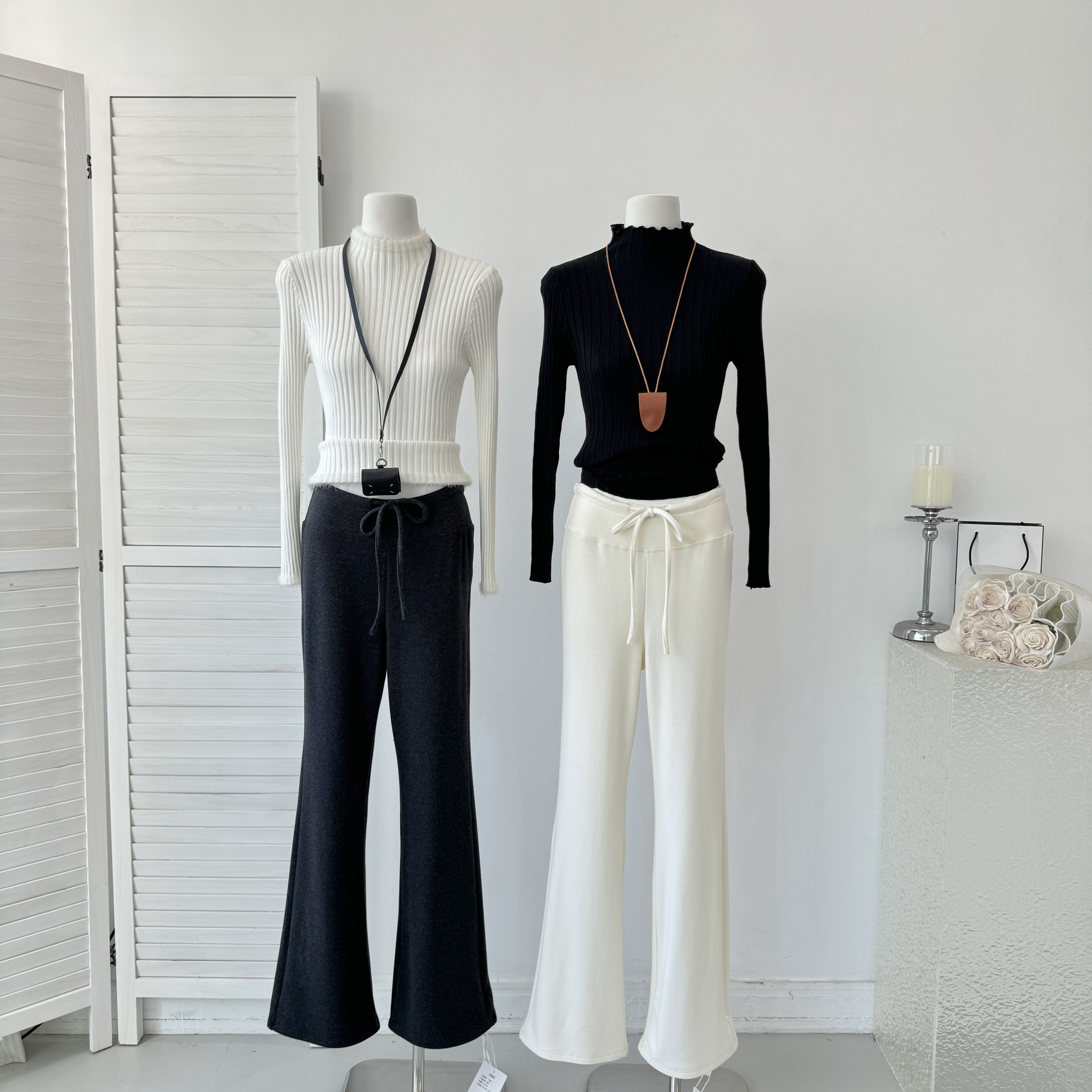 秋冬气质显瘦抽绳高腰包臀喇叭裤