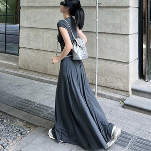 极简风高腰A字半身长裙女春夏2026新款 大摆裙松紧腰莫代尔半身裙