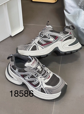 她菲娅2025秋新款欧货真皮老爹鞋女轻便厚底百搭休闲运动鞋18586