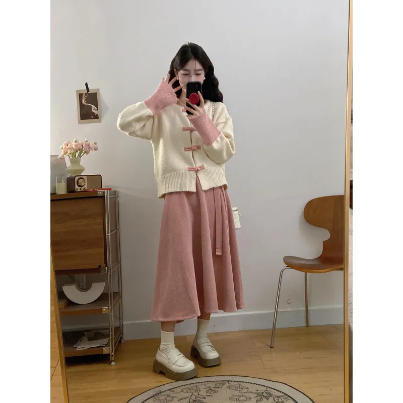 甜美气质大码早春新中式复古甜美拼接毛针织衫+雪尼尔半身裙,女装/女士精品,大码套装,淘宝优惠券,粉丝福利购,淘宝优惠卷