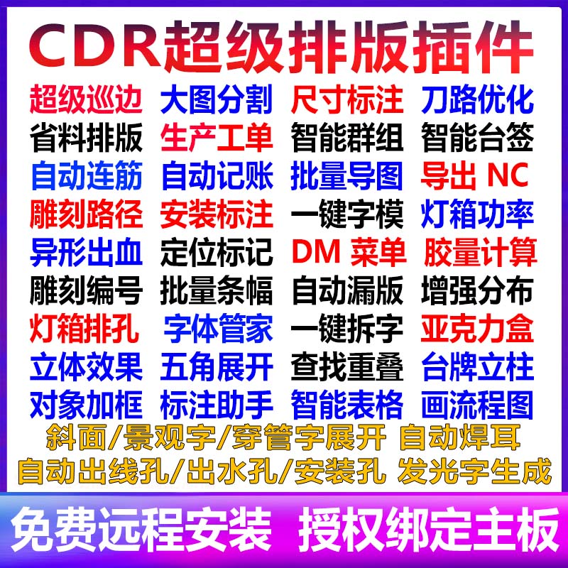 CDR插件 自动排版软件UV巡边雕刻出血一键报价条幅连筋景观字展开