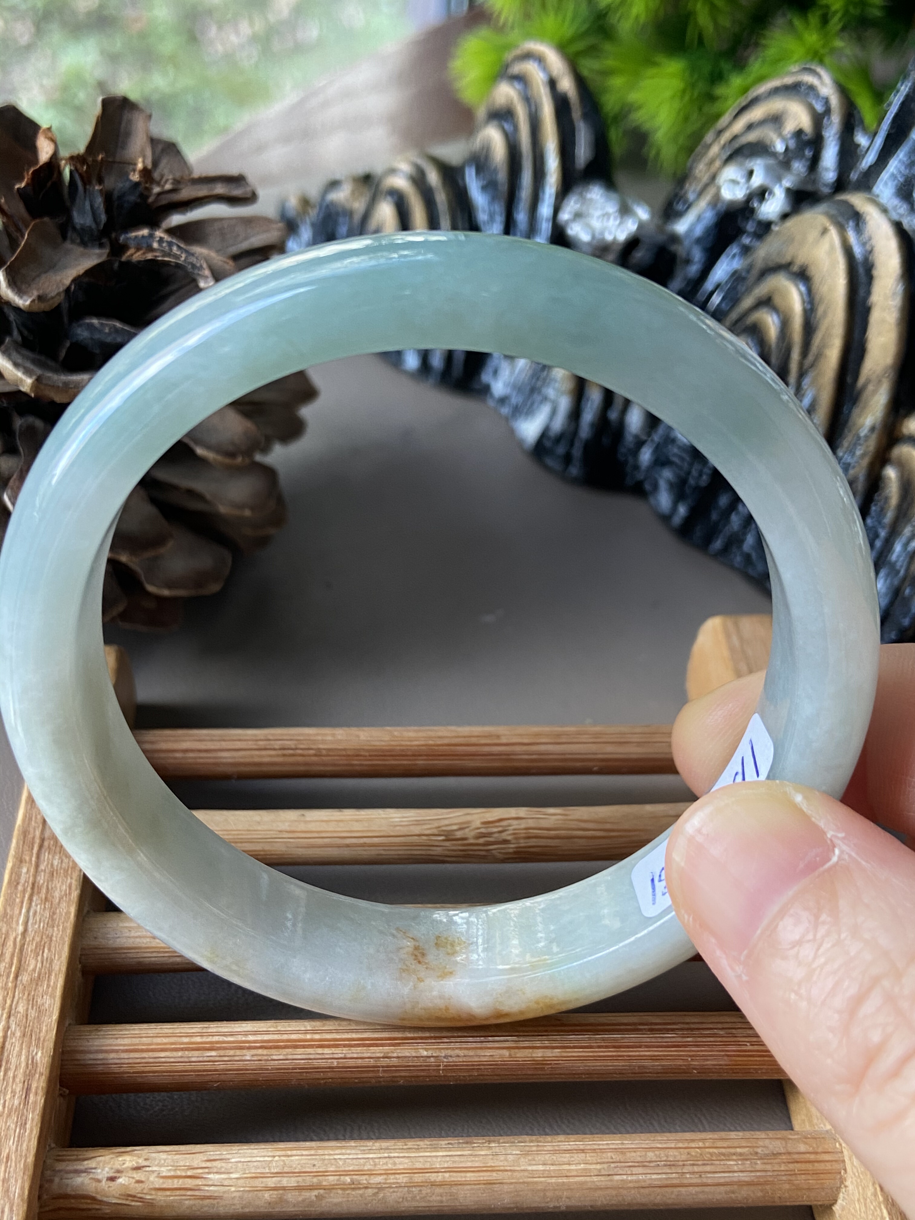 天然缅甸翡翠手镯58冰糯种飘黄翡水绿色玉镯子老坑a货0091带证书