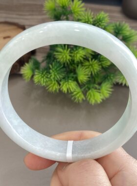 天然缅甸翡翠手镯64特大号冰糯种飘绿花玉镯子老坑a货0178带证书