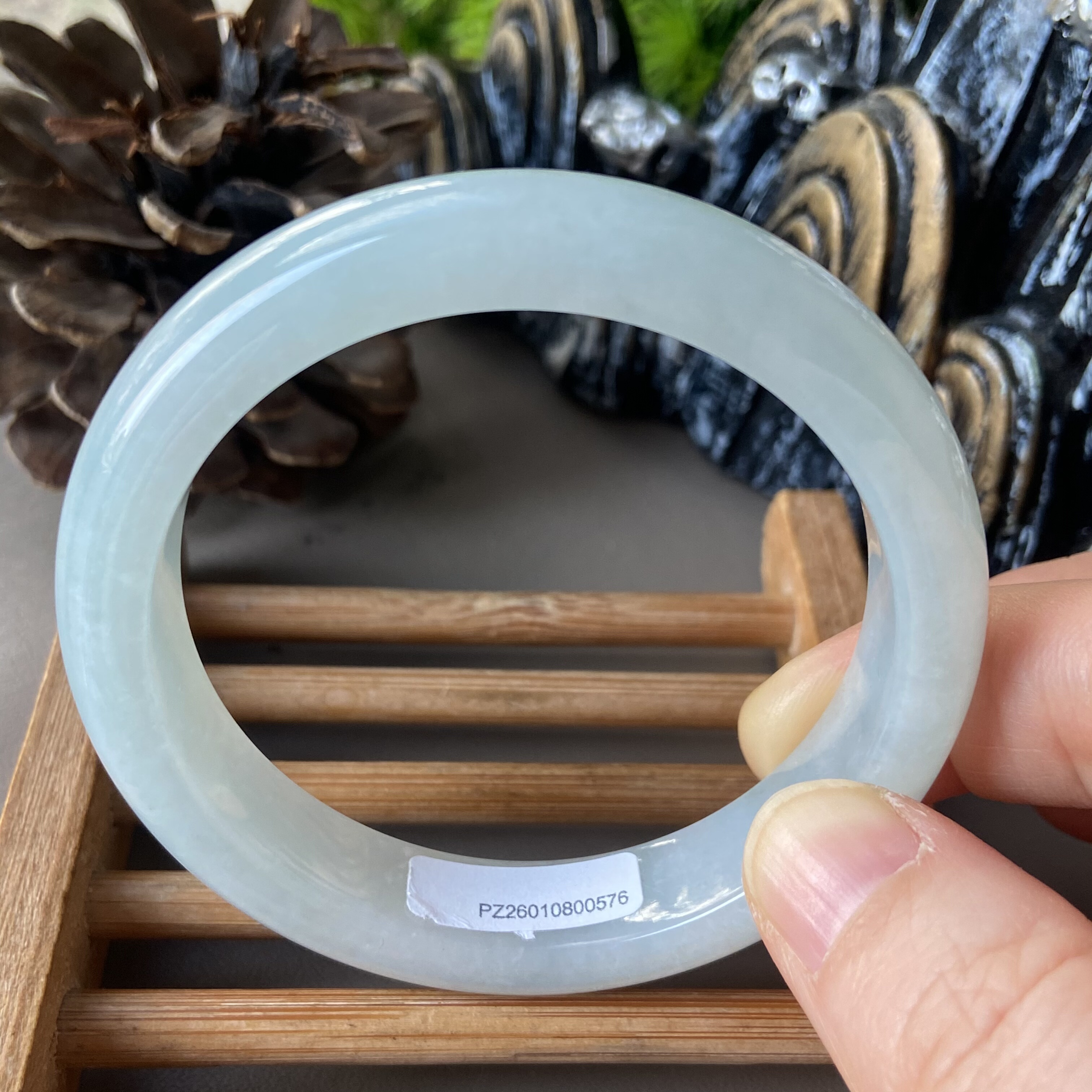 天然缅甸翡翠手镯53冰糯种满绿浅绿老坑a货玉镯子54带证书0576