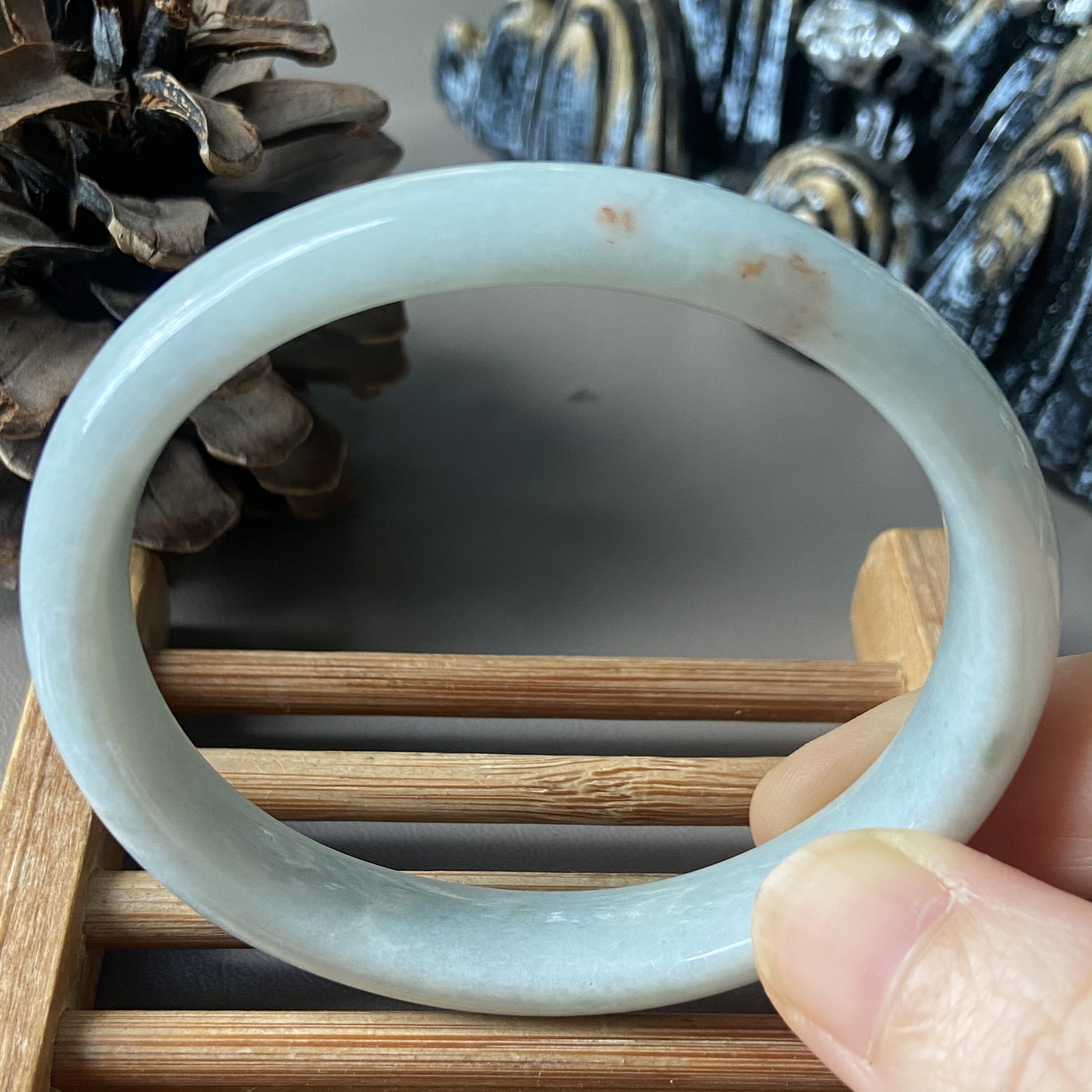 天然缅甸翡翠手镯56贵妃冰糯种飘红翡玉镯子57老坑a货0121带证书