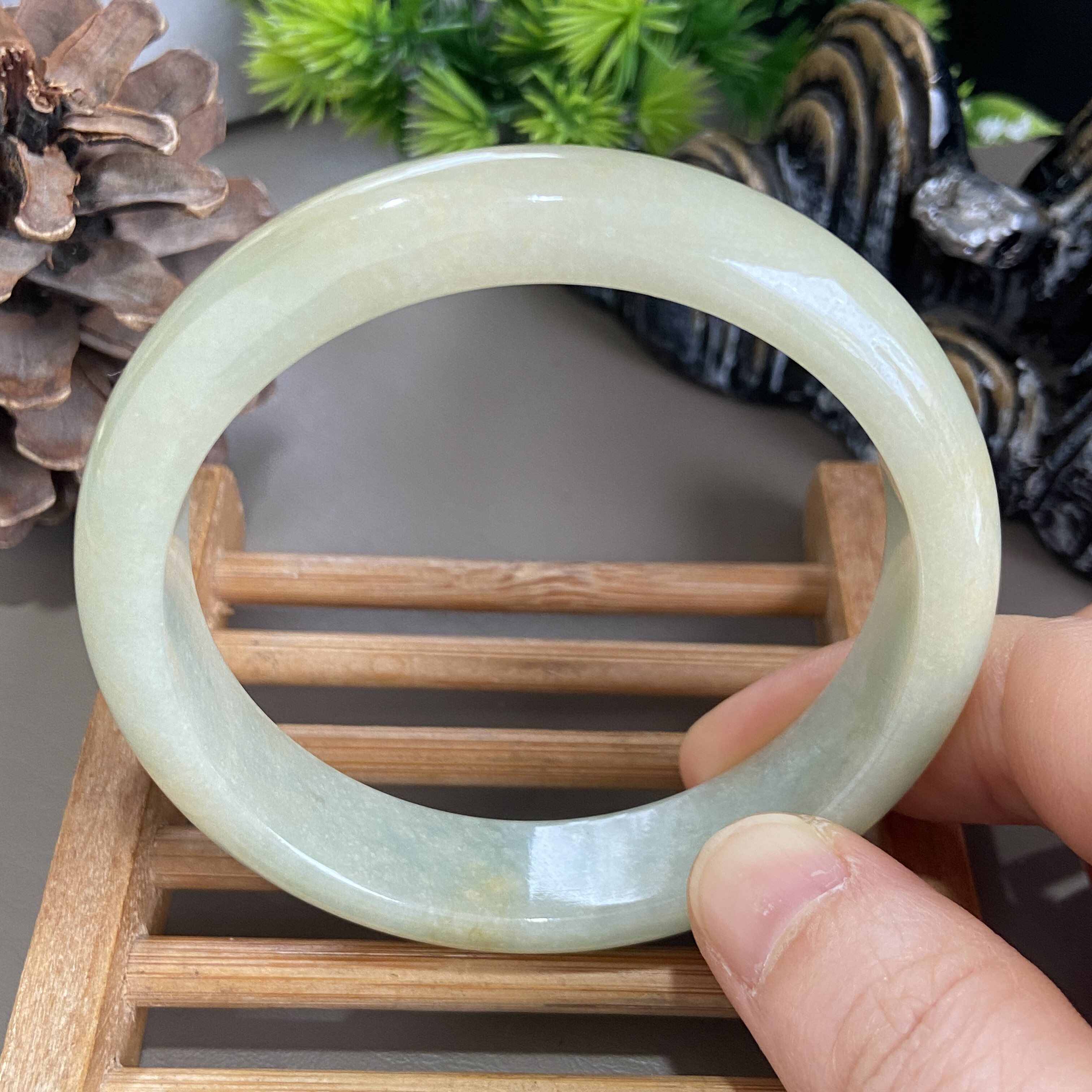 天然缅甸翡翠手镯58冰糯种黄翡浅绿老坑a货玉镯子带证书0343