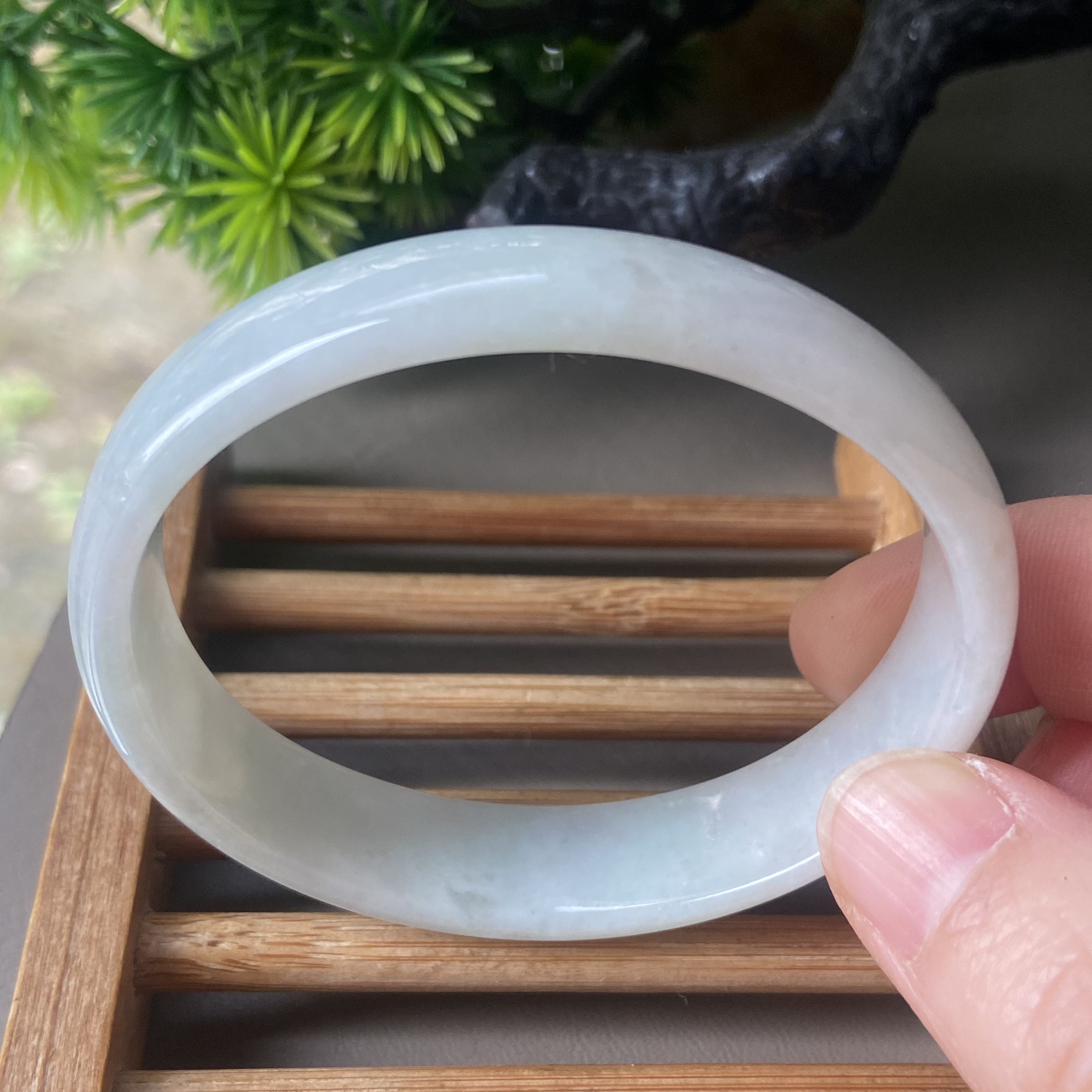 天然缅甸翡翠手镯55贵妃冰糯种浅绿薄款老坑a货玉镯子带证书0217