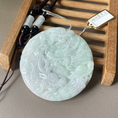 天然缅甸翡翠吊坠九龙护主大件厚装冰糯种a货玉坠子挂件4890