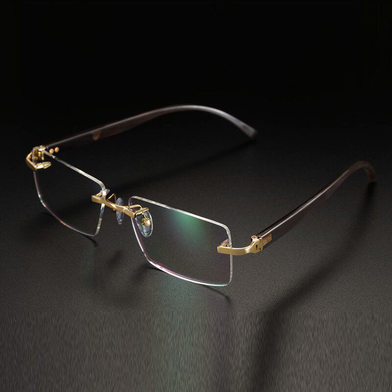 黄金眼镜 18k金牛角眼睛框无框 金色 商务近视眼镜架送礼眼镜1142