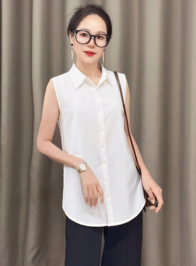 莱卡棉无袖衬衫女打底叠穿A版内搭抗皱宽松简约百搭白色背心上衣