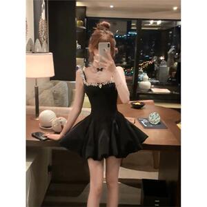 SYJ/舒衣家赫本风气质重工镶钻吊带连衣裙女夏季甜美公主蓬蓬短裙