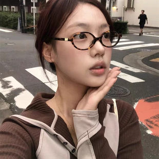 复古椭圆形眼镜女小框Y2K高级感书呆子豹纹眼镜框架可配近视度数