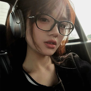 韩版黑框猫眼眼镜框女素颜神器方圆脸显瘦可配度数近视平光镜男潮