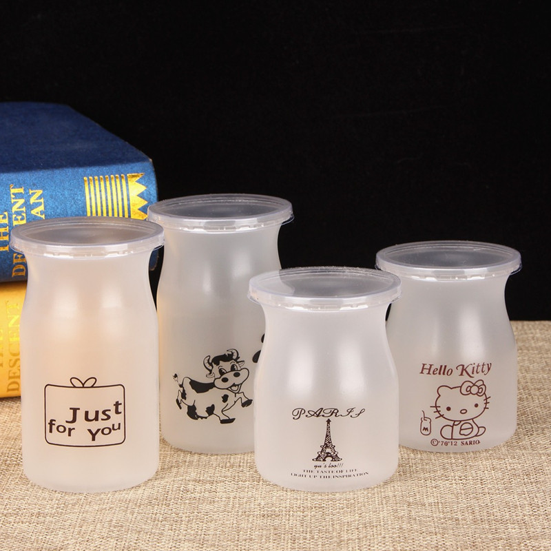 一次性硬塑料牛奶瓶慕斯木糠甜品布丁果冻杯甜点台耐高温带盖500