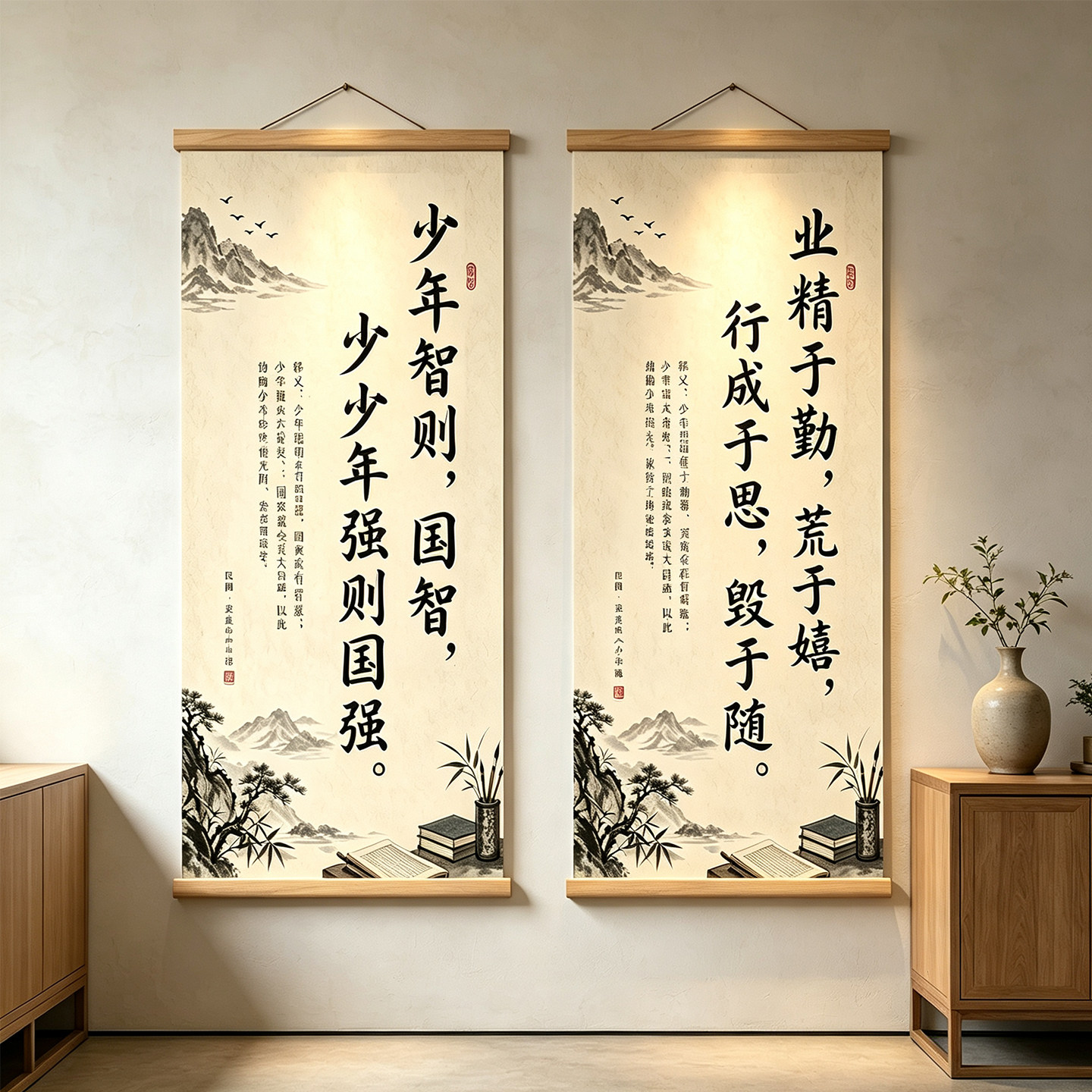 书房劝学书法卷轴挂画学生励志山水字画教室中式古风装饰画挂轴