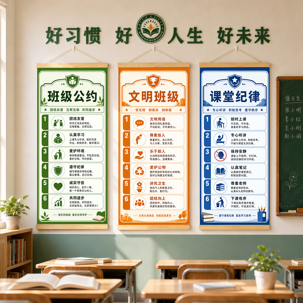 班级公约课堂纪律挂画中小学教室班级班规班训班级文化墙装饰画