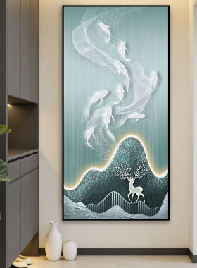 轻奢现代九鱼图聚财入户玄关贴画立体自粘装饰壁画过道客厅墙贴纸